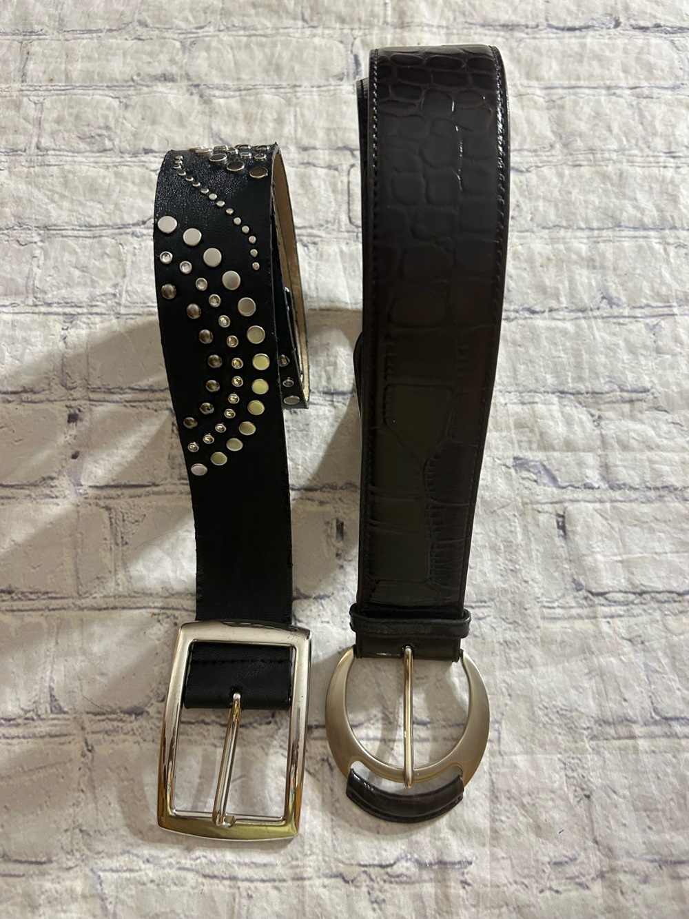 ANN TAYLOR AND WHITE HOUSE BLACK MARKET WIDE CROC & STUDDED BELTS SIZE LARGE